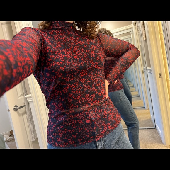 DYNAMITE mesh floral mock neck top - Picture 2 of 3